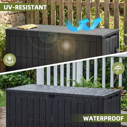 100 Gallon Deck Box Outdoor Storage Box Lockable Waterproof Resin Indoor Outdoor Storage Container for Patio Cushions, Tools, Package Delivery Boxes for Outside