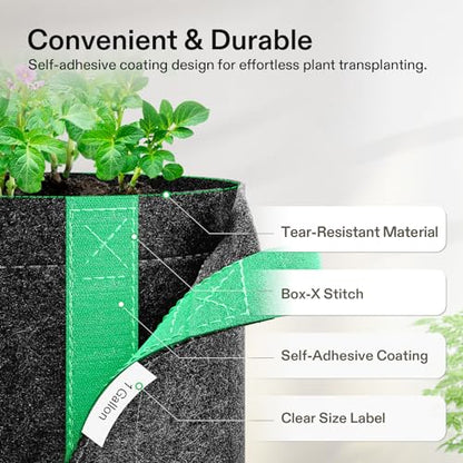 VIVOSUN 5-Pack 1 Gallon Grow Bags with Self-Adhesive Side for Transplanting - size: 1 gallon