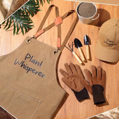 Tarpop 7 Pcs Garden Tool Set Plant Whisperer Apron Cap Gloves Tools, Brown - color: Brown