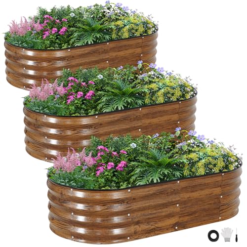 INNO STAGE 3Pcs Galvanized Raised Garden Bed Kit, Outdoor Metal Planter Box - color: Grain