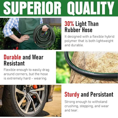Heavy Duty Garden Hose 75ft, NON-EXPANDABLE Flexible Water Hose, Kink Resistant Lightweight Hybrid Hose, Leakproof Hose Male to Female Fittings - color: Black+Green, size: 75ft