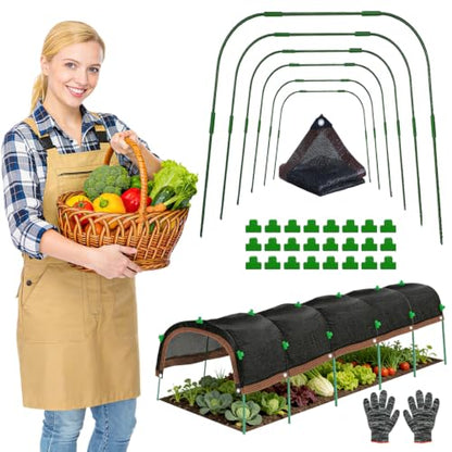 2026 Upgraded Garden Shade Cloth Kit 6.5x16.5FT Garden Shade Cloth for Plants Heat Protection with 6 Sets Garden Hoops for Raised Beds 75% Sunblock Shade Cloth Row Cover for Outdoor Plant Vegetables - size: 6.6FT x 16.5FT