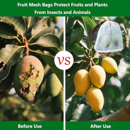Belit 25 Pcs Net Bags Grapes Protection Bags with Drawstring Nylon Mesh Reusable Fruit Bags for Fruit Trees Vegetables (11.8"x7.8") - size: 25psc 11.8"x7.8"