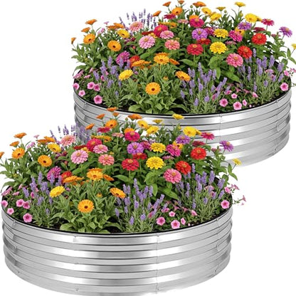 Round Raised Garden Bed, Garden Box 4x4x1ft, Silver, 2 pcs - color: Silver