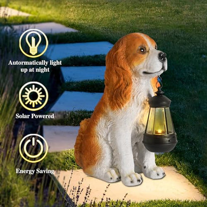 Dog Garden Statues, Cocker Spaniel Statue Holding Lantern Yard Decorations - style: American Cocker Spaniel
