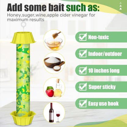Qualirey 12 Pcs Sticky Fly Trap Fly Stick with Hook, Green Camouflage - style: Green Camouflage