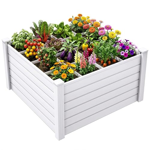 YITAHOME 4x4x2 FT Plastic Raised Garden Bed Kit, Large Outdoor Above Ground Planter Box with Growth Grid for Plants, Vegetables, and Flowers, Easy Installation, White - color: White, size: 4x4x2ft