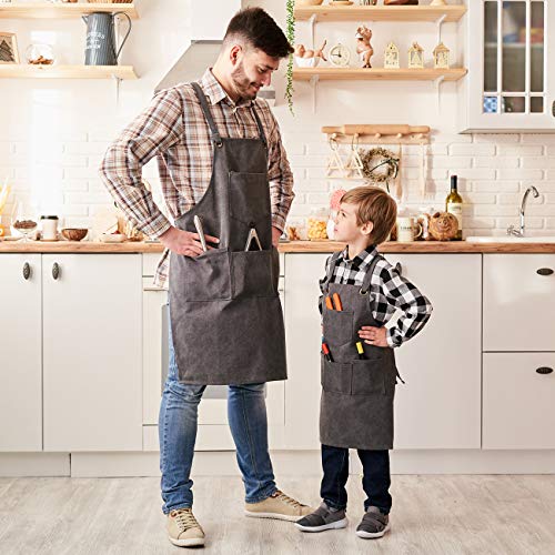 NEOVIVA Work Apron for Kid Boys with Pockets,Canvas Tool Apron for Kids - color: Frost Gray