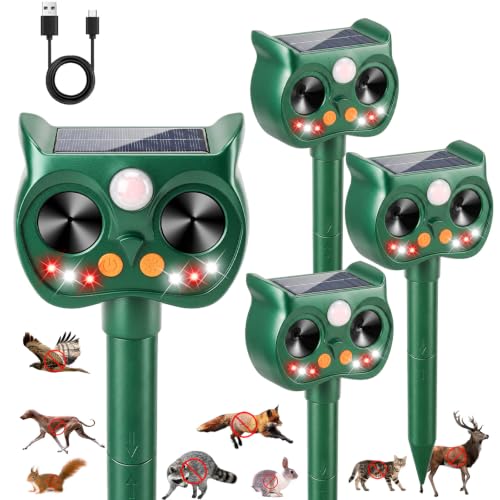 4 Pack Solar Ultrasonic Animal Repellent Motion Activated Deer Repellent