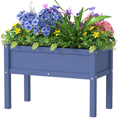 Small HDPE Raised Garden Bed, Elevated Planter Box with Legs, Outdoor All-Weather Planter Raised Beds for Seeds, Herbs, Flowers, Vegetables (Navy Blue) - color: Navy Blue, size: 29x14x19in