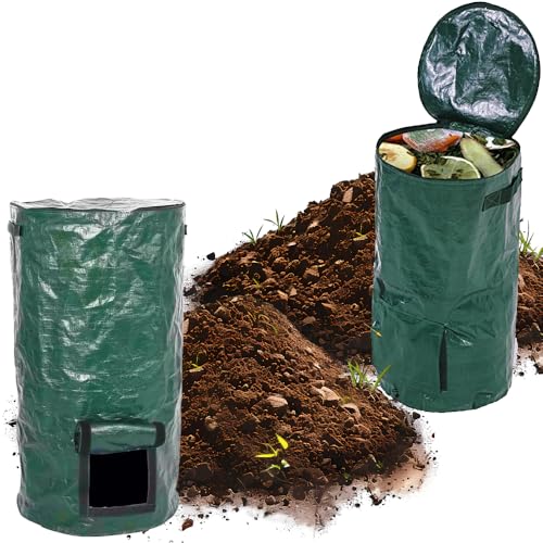 2 Pcs Collapsible Garden Compost Bin, Yard Waste Container Bags, Countertop Compost Tumbler Bin with Lid Kitchen and Outdoor, Outdoor Composting & Yard Waste Bins