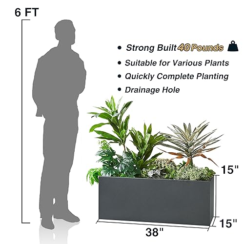 38Lx15Wx15H Rectangular Metallic Planter Box for Outdoor Indoor Plants - color: Gray