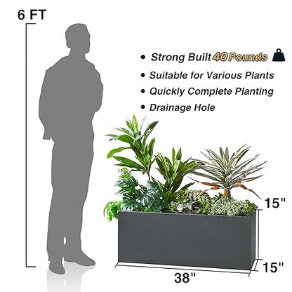 38Lx15Wx15H Rectangular Metallic Planter Box for Outdoor Indoor Plants - color: Gray