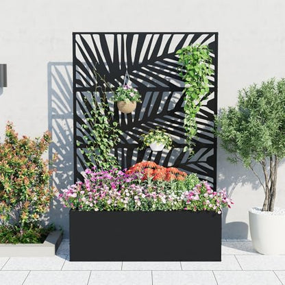 GarveeLife Metal Planter Box with Trellis 71"x47"x16", with Drainage Holes - color: Palm Leaf, size: no wheel