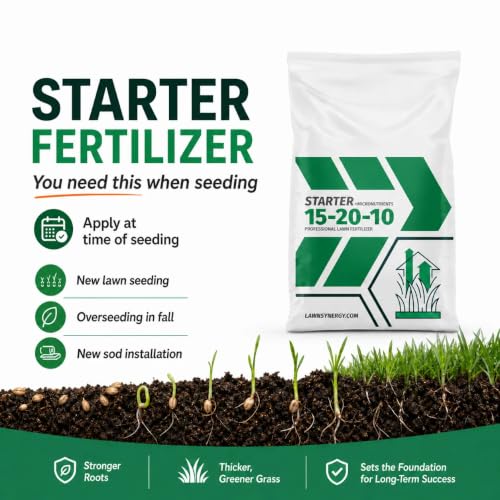 Starter Fertilizer 15-20-10 – (18 lbs.) High Phosphorus Lawn Food for New Grass Seed & Sod – Promotes Fast Root Growth, Stronger Germination & Early Green-Up – Professional Grade Lawn Fertilizer - size: 18 lbs.