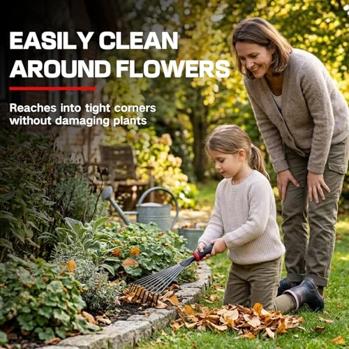 Small Leaf Rake Gardening,Mini Hand Rake Clean Flower Beds Fallen Leaves - color: Black