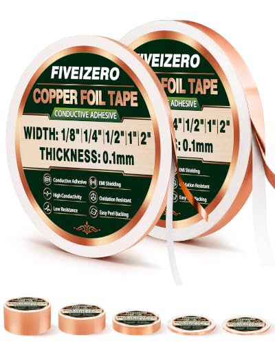 FIVEIZERO Copper Foil Tape 2 Pack, 1/8 & 1/4 Inch x 33FT - size: 1/4"+1/8" × 33ft (2 Pack)