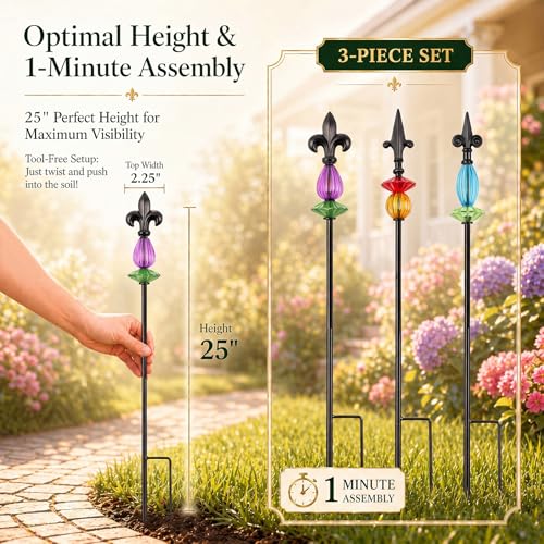 Tandefio 3 Pcs Decorative Garden Stakes Outdoor Metal 25" H Yard Decor