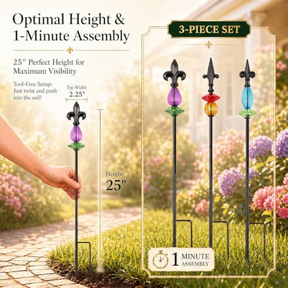 Tandefio 3 Pcs Decorative Garden Stakes Outdoor Metal 25" H Yard Decor