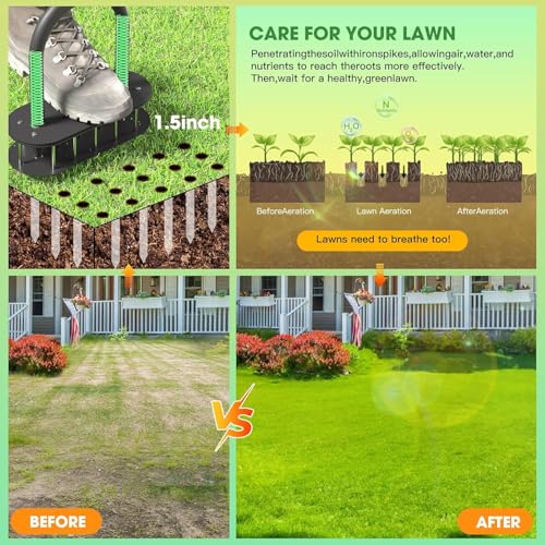 15 Steel Spikes Lawn Aerator with Spring Assist for Yard Garden