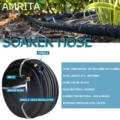 AMRITA 3/8"Soaker Hose KIT, 50ft 1Pack Garden Drip Hoses Plastic Couplings - color: 3/8"×(50FT)