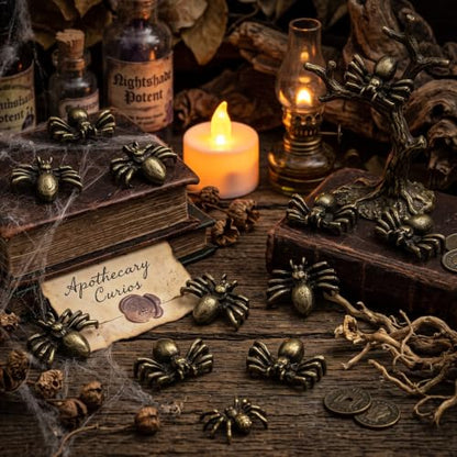 Weysat 50 Pcs Mini Bronze Spider Statue, Mini Metal Spider Figurine - style: Spider