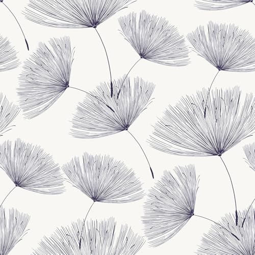 Safiyya Dandelion Peel and Stick Wallpaper Dark Blue and Beige Modern Contact Paper Peel and Stick Wall Paper Self Adhesive Removable Wallpaper for Bedroom Bathroom Vinyl Roll 78.7"x17.3" - color: Dark Blue and White, size: 17.3" x 78.7"