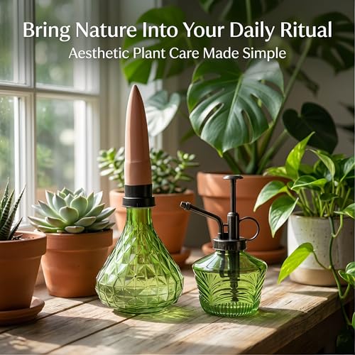 Topadorn Glass Plant Watering Kit, Plant Mister Spray Bottle - color: Green