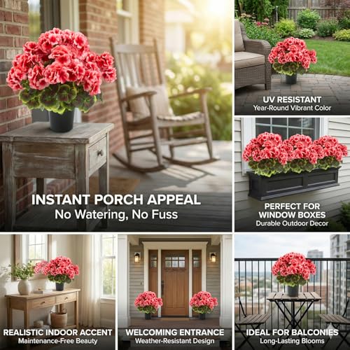 lovemoon 2 Pcs Geranium Potted Artificial Flowers, Peach, 19" - color: Peach