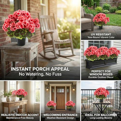 lovemoon 2 Pcs Geranium Potted Artificial Flowers, Peach, 19" - color: Peach