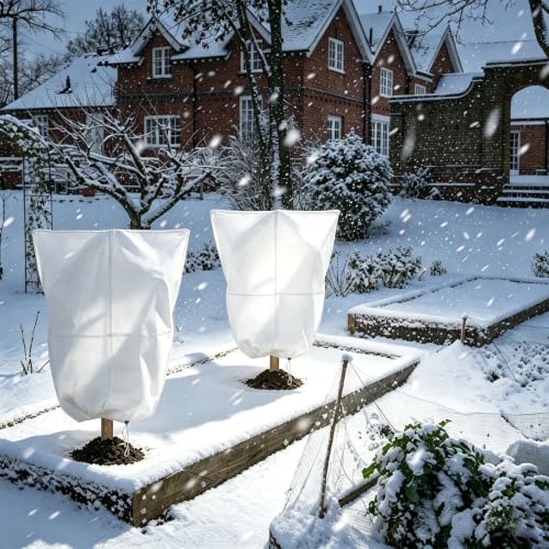 Plant Covers Freeze Protection, 32" x 47" 2.5oz/yd² Reusable Frost Cloth with Drawstring, Winter Plants Jacket Warm Shrubs Cover Blanket Frost Protection for Outdoor Garden Plants, 2 Packs - color: 31X47IN