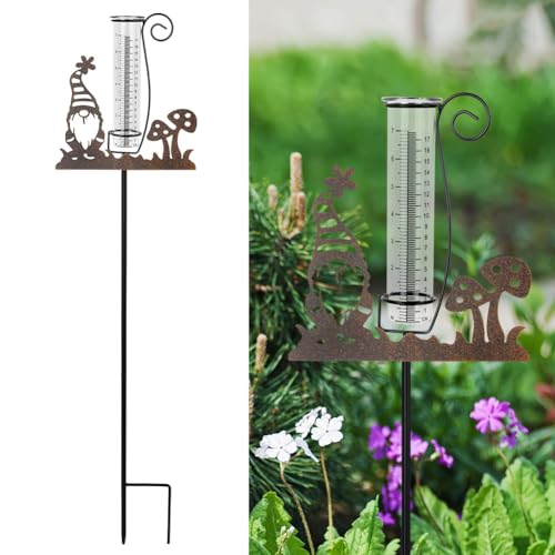 Gnome Rain Gauge Outdoor, Metal Rain Gauges - color: Gnome-Mushroom