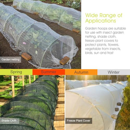 RIFNY 18 PCS Garden Hoops for Raised Beds, Greenhouse Hoops Kit Long Grow Tunnel for Row Cover, Rust-Free Fiberglass Garden Support Poles for Insect Mesh Netting Freeze Plant Cover (Green) - style: 18Pcs-Green-0.28" Dia