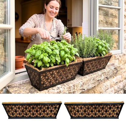 LaLaGreen Garden Wall Planter (16 in, 2 Pack) Black Window Flower Box - size: 16" (41cm) x 2 pack