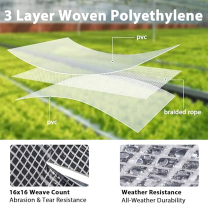 10X10FT Heavy Duty Clear Greenhouse Tarp, 16 Mil, Waterproof, Grommets - size: 10*10ft-1PC