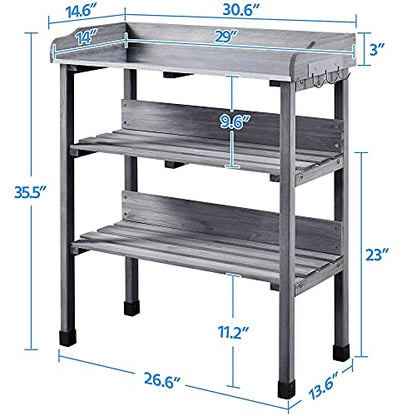 Yaheetech Potting Bench Outdoor Console Table w/3-Tier Storage,Gray - color: Gray