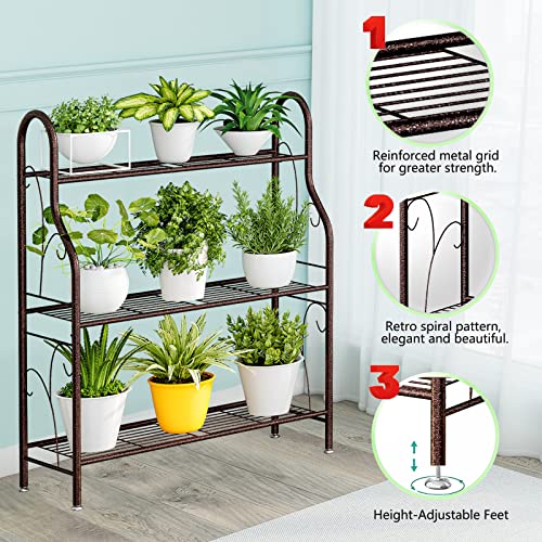 SORCEDAS 3 Tier Metal Plant Stand Indoor Outdoor Corner Flower Shelf - size: 3 Tier-Bronze