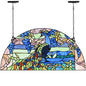 Bieye W10093 Blue Peacock Tiffany Style Stained Glass Window Panel - size: 24Wx12H Half-round