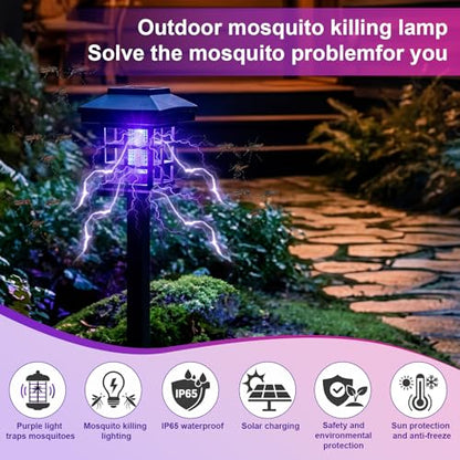 4 Pcs Solar Bug Zapper Outdoor Waterproof, Black Purple Fire - color: Black Purple Fire