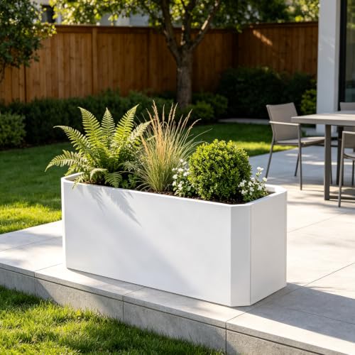Metal Rectangular Planter Box 36"L x 15"W x 15"H Large White Planters - color: White