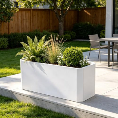 Metal Rectangular Planter Box 36"L x 15"W x 15"H Large White Planters - color: White