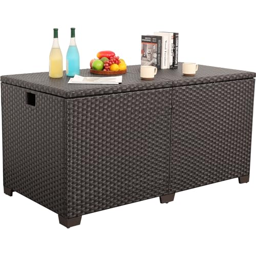 Lviden 180 Gallon Deck Storage Box Outdoor Storage Box Large Patio Storage Bin with Waterproof Lining Bag Cushion Storage Bin Outdoor, Brown - color: Brown