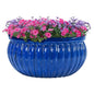 Sunnydaze 14.5" Round Ribbed Ceramic Planter Bowl, Imperial Blue