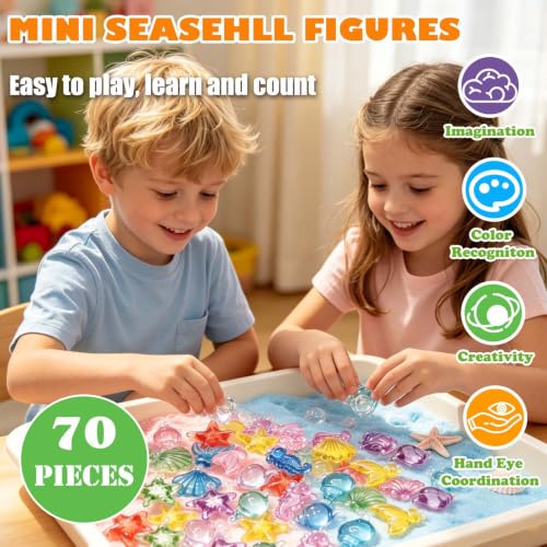 70 PCS Seashells Ocean Sensory Bin Filler, Mini Resin Animal Figures - style: Mini Seashells(70 Pieces)
