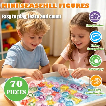 70 PCS Seashells Ocean Sensory Bin Filler, Mini Resin Animal Figures - style: Mini Seashells(70 Pieces)