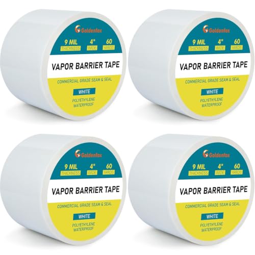 4 PC 4" x 180' Vapor Barrier Tape 9 Mil White Polyethylene Insulation Tape - size: 4 Pack
