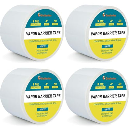 4 PC 4" x 180' Vapor Barrier Tape 9 Mil White Polyethylene Insulation Tape - size: 4 Pack