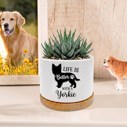 Yorkie Ceramic Pots for Dog Lover,Flower Pots for Indoor Plants