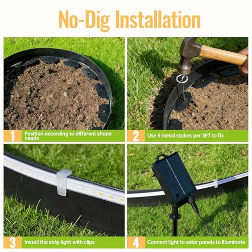 Landscape Edging with Solar String Light, 10FT, 2in Depth, Timer