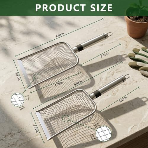 2 Pack Soil Sifter for Gardening, Stainless Steel Handle